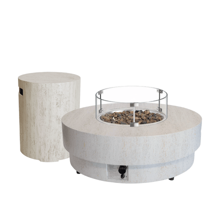 Happy Cocooning fire table set Estate 105 travertine