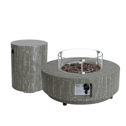 Happy Cocooning fire table set Estate 76 oscuro travertine