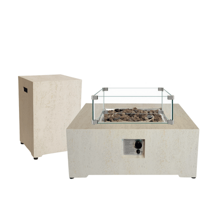 Happy Cocooning fire table set Estate 88 travertine