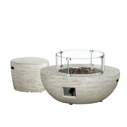 Happy Cocooning fire pit table set Estate Bowl travertine