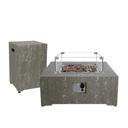 Happy Cocooning fire table set Estate Square 88 oscuro travertine