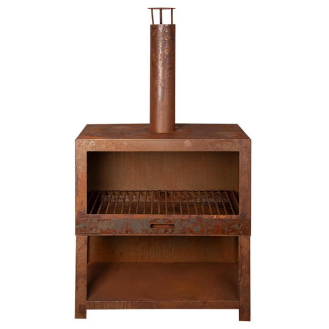 Esschert Terrace Fireplace + Wood Storage Rust L