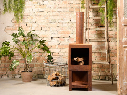 Esschert Fireplace with Wood Storage Rust