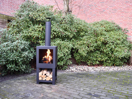 Esschert Fireplace with Wood Storage Black
