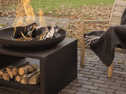 Esschert Firebowl with Wood Storage 80 cm Black