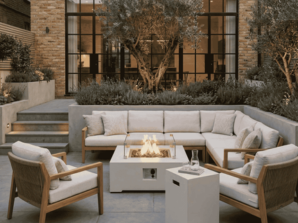 Happy Cocooning fire pit table Estate Square 88 oyster beige