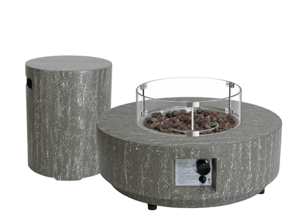 Happy Cocooning fire table set Estate 76 oscuro travertine
