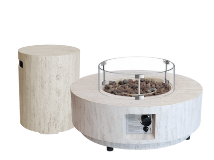 Happy Cocooning fire table set Estate 76 travertine