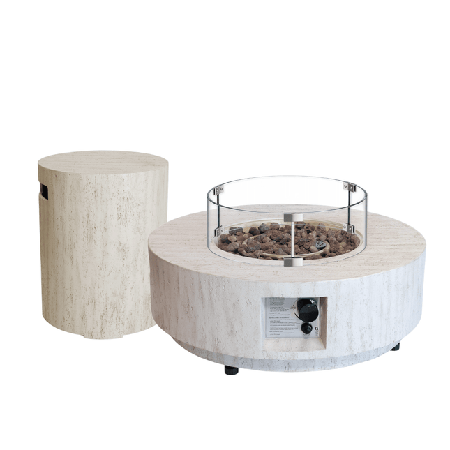 Happy Cocooning fire table set Estate 76 travertine