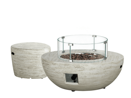 Happy Cocooning fire pit table set Estate Bowl travertine