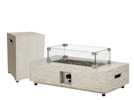 Happy Cocooning fire pit table set Estate Rectangle travertine