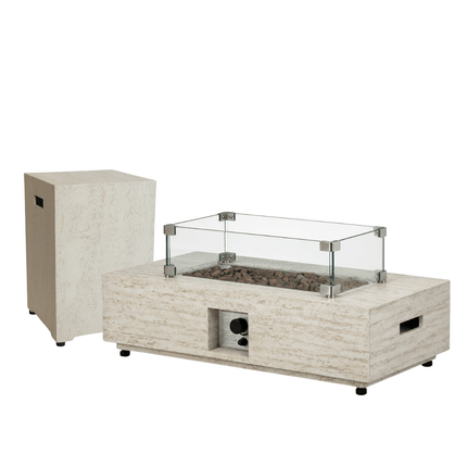 Happy Cocooning fire pit table set Estate Rectangle travertine