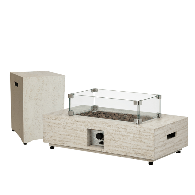 Happy Cocooning fire pit table set Estate Rectangle travertine