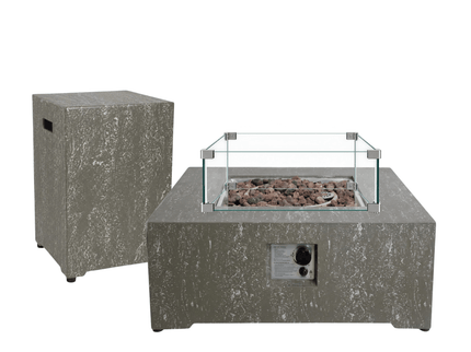 Happy Cocooning fire table set Estate Square 88 oscuro travertine