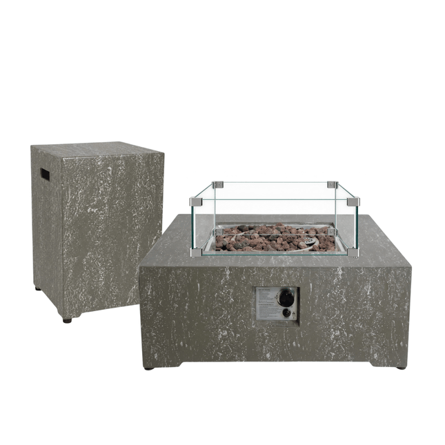 Happy Cocooning fire table set Estate Square 88 oscuro travertine