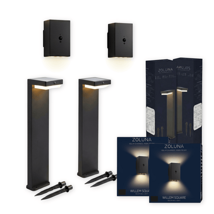 Pakketdeal ZOLUNA 2x priklamp Bram + 2x wandlamp Willem vierkant