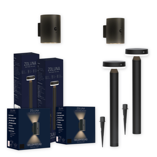 Pakketdeal ZOLUNA 2x priklamp Guus + 2x wandlamp Willem rond