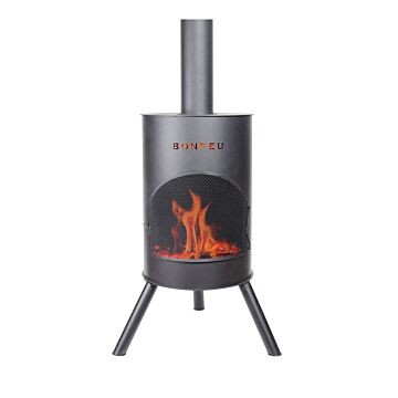 BonFeu BonTon garden fireplace 50 black product photo with fire
