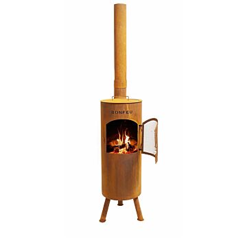 BonGiano corten garden fireplace with barbecue accessories
