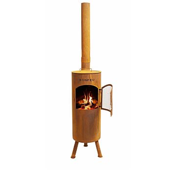 BonGiano corten garden fireplace with barbecue accessories
