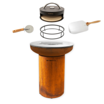 Package deal BonFeu BonBiza corten + pizza oven + stand + pizza peel + pizza cutter