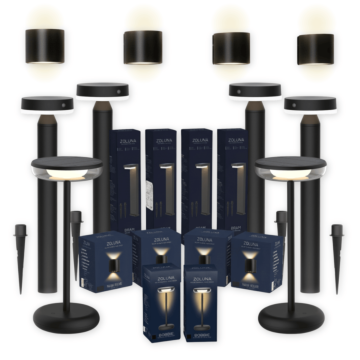 Package deal ZOLUNA 4x spike light Guus + 4x wall light Marga round + 2x table lamp Bobbie black