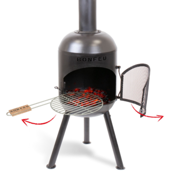 BonFeu BonSolo black garden fireplace product photo with grill
