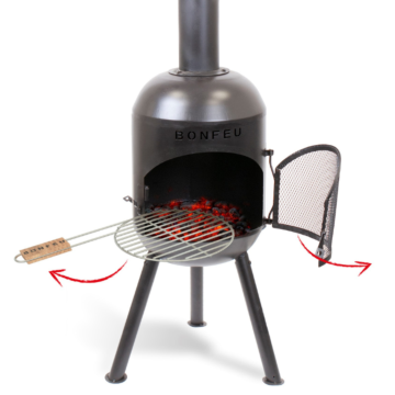 BonFeu BonSolo black garden fireplace product photo with grill
