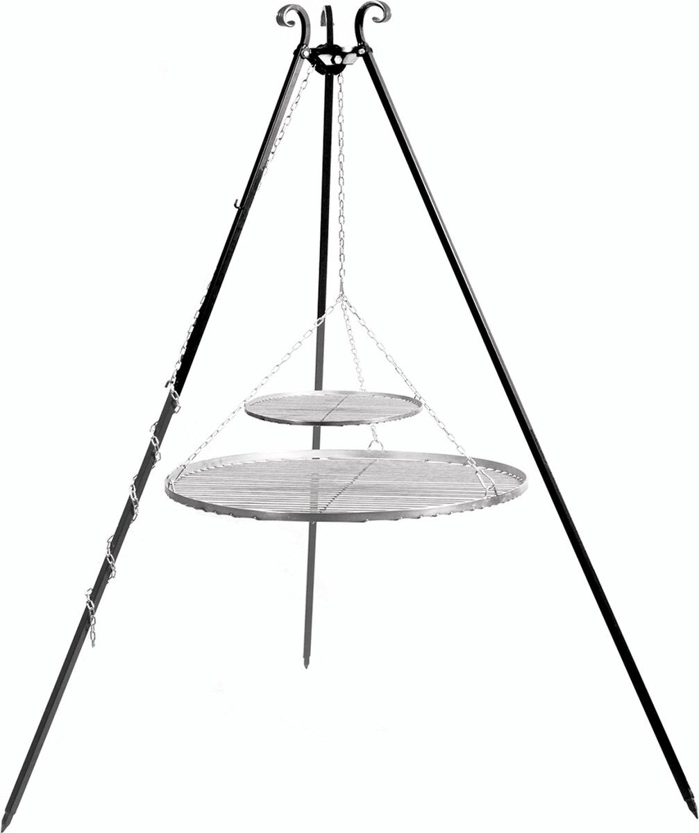 CookKing Tripod 180 cm with Double Stainless Steel Grill Grid CookKing Tripod 180 cm with Double Stainless Steel Grill Grid