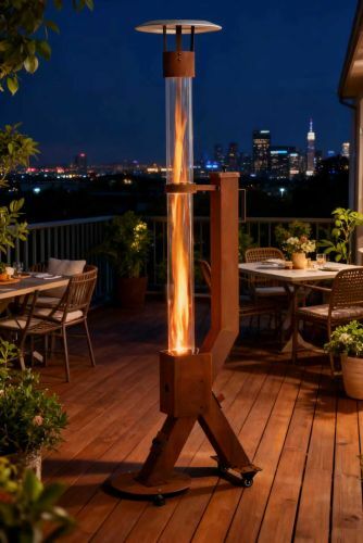 Green Flame Rocket Heater Pellet Patio Heater Corten Steel