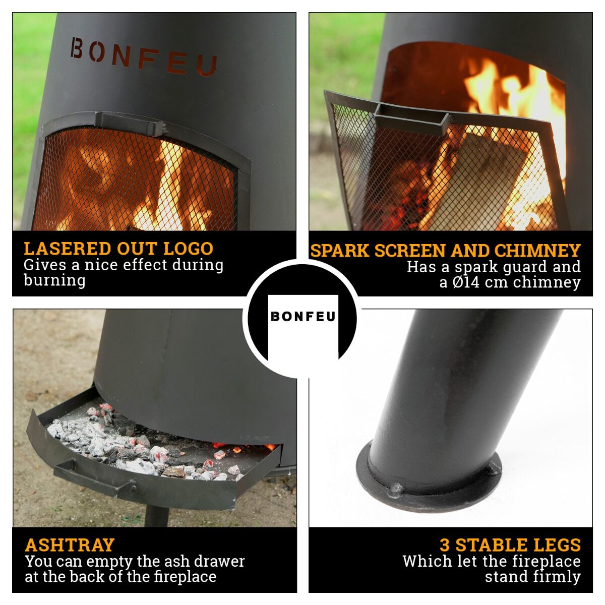 Stufa Da Esterno BonFeu BonPyra - Camino Da Patio Con Griglia, 54x54x80cm - Foto 3