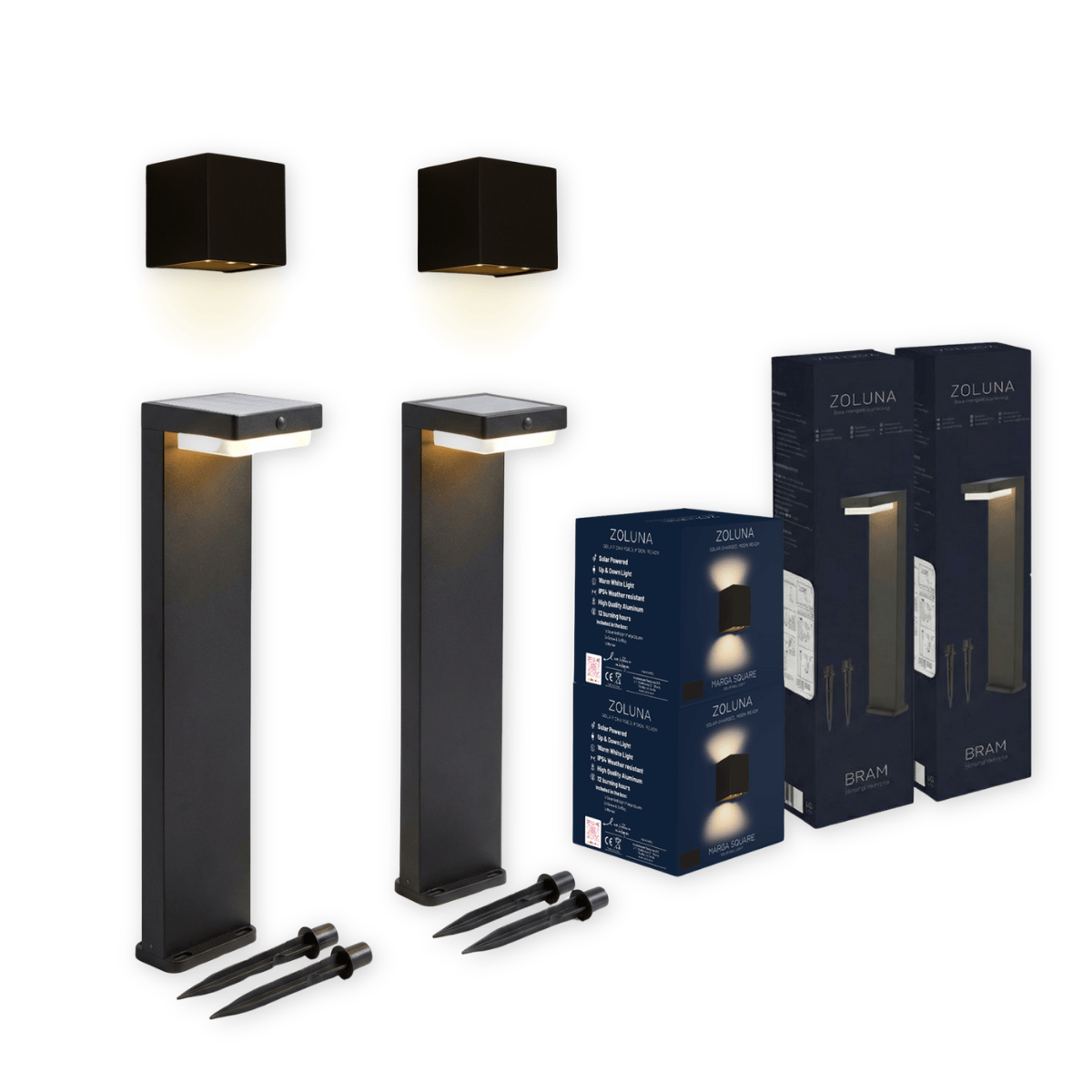 Package deal ZOLUNA 2x spike light Bram + 2x wall light Marga square