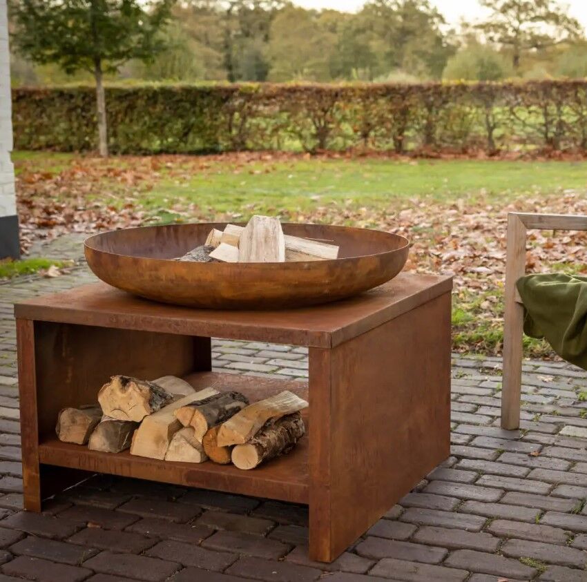 Esschert Firebowl with Wood Storage 60 cm Rust