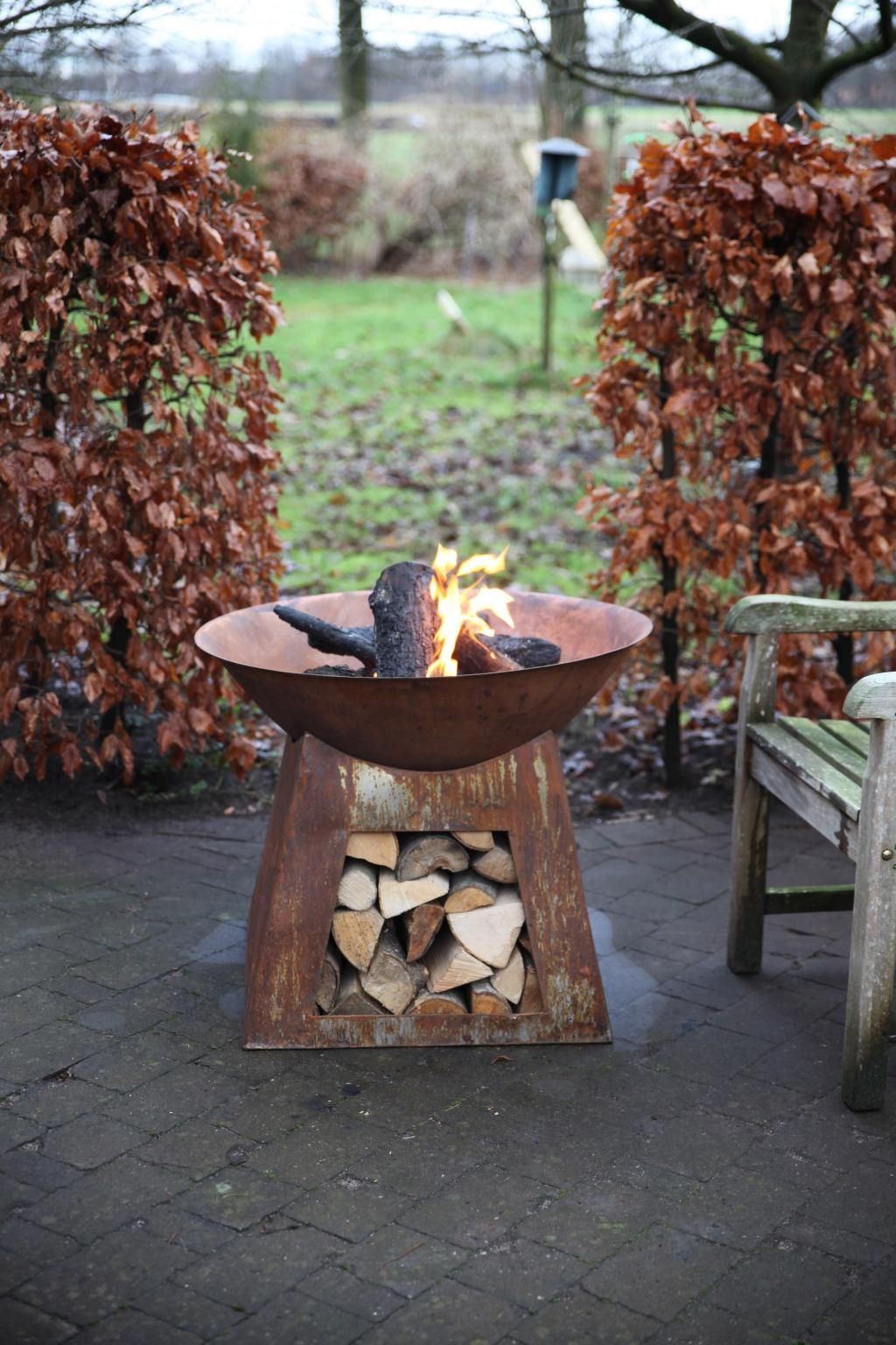 Esschert Fire Bowl with Wood Storage