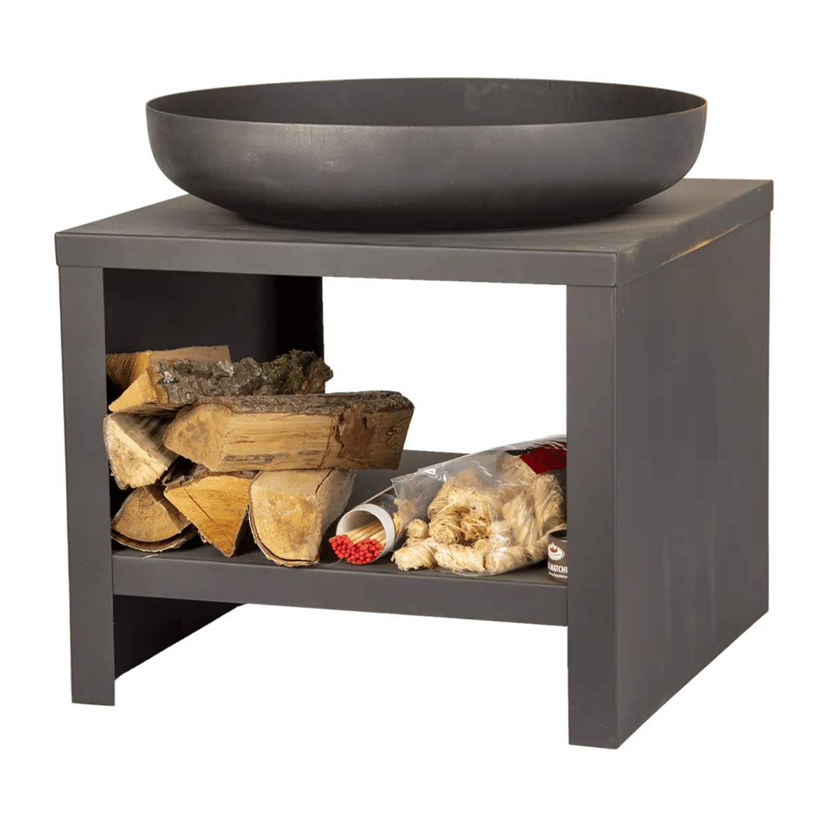 Esschert Firebowl with Wood Storage 60 cm Black