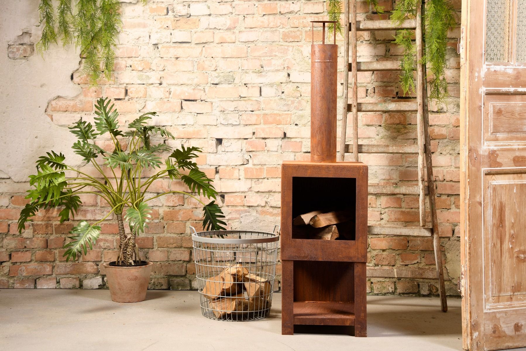 Esschert Fireplace with Wood Storage Rust
