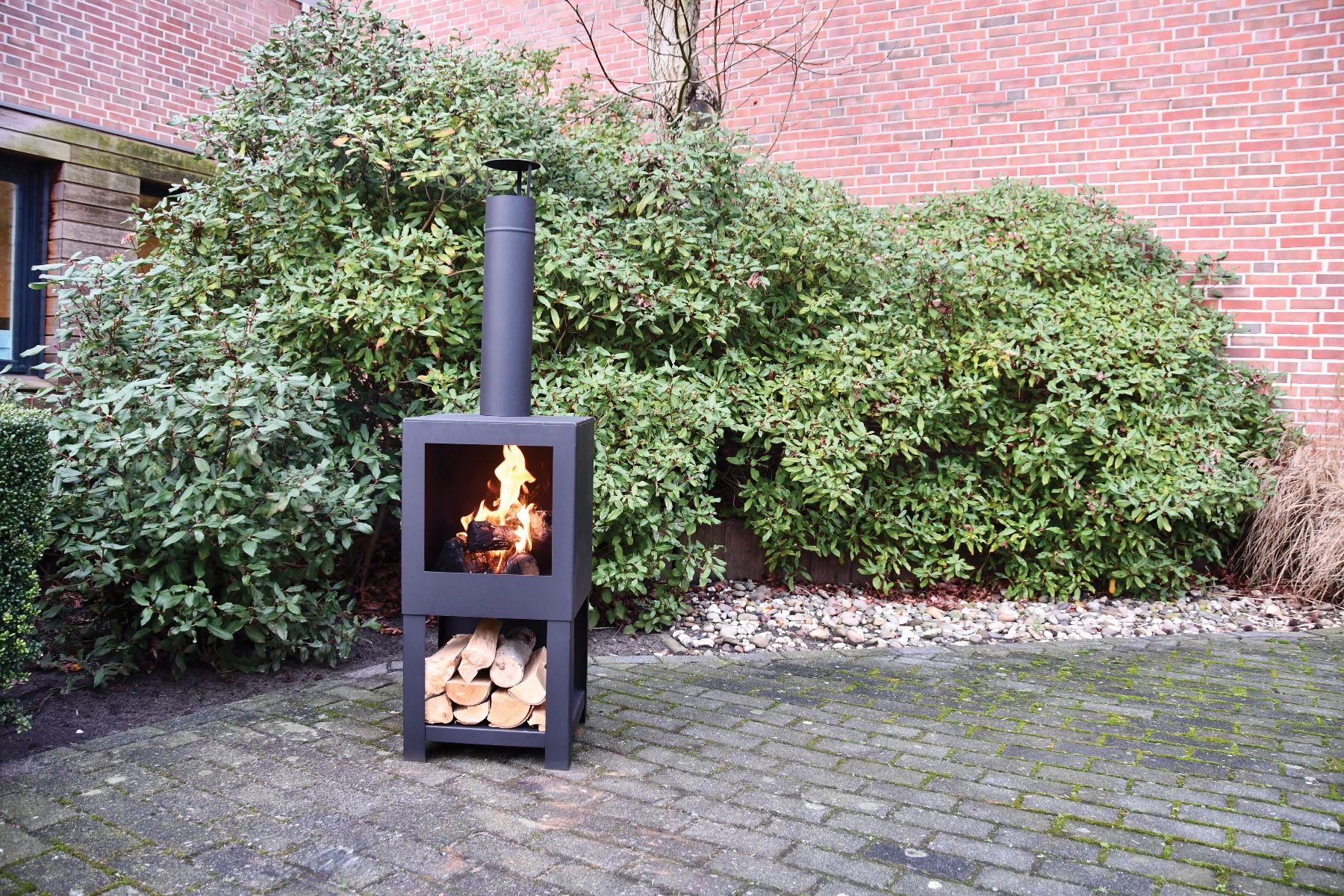 Esschert Fireplace with Wood Storage Black