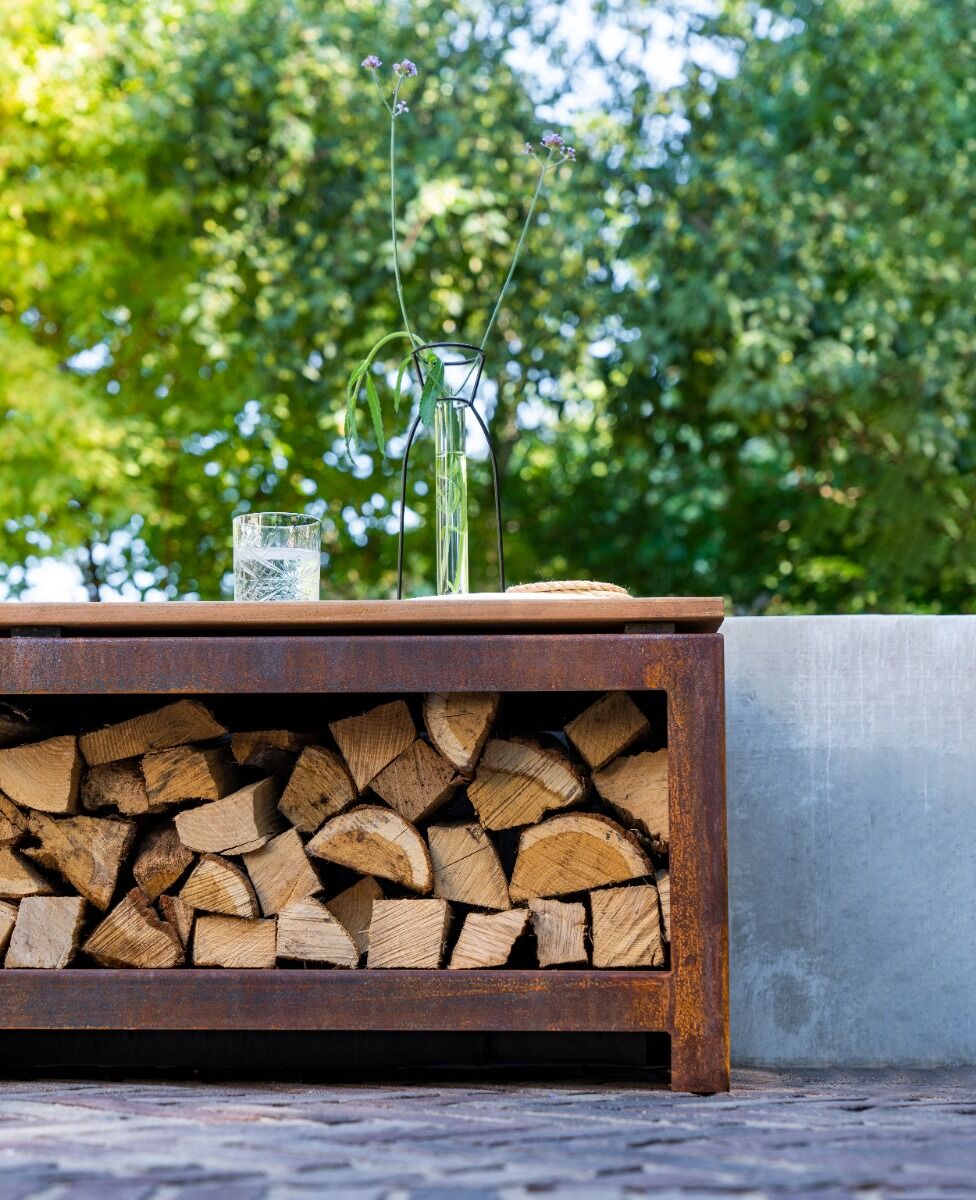 FORNO Wood Storage Bench CortenSteel