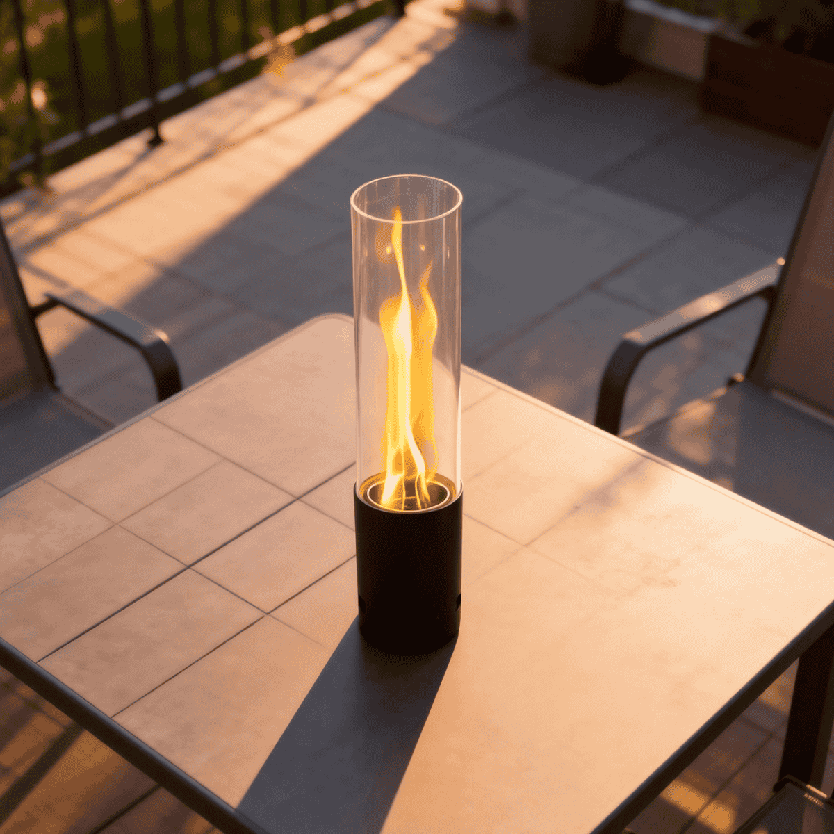 Green Flame table fire black