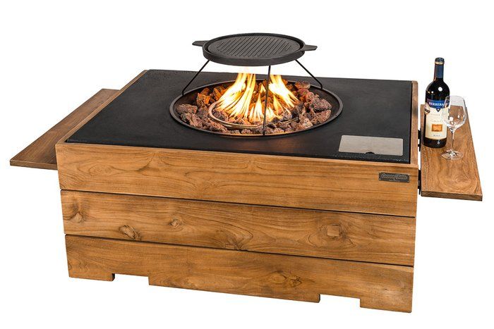 Happy C. Fire Table Rectangle Teak wood Anthracite