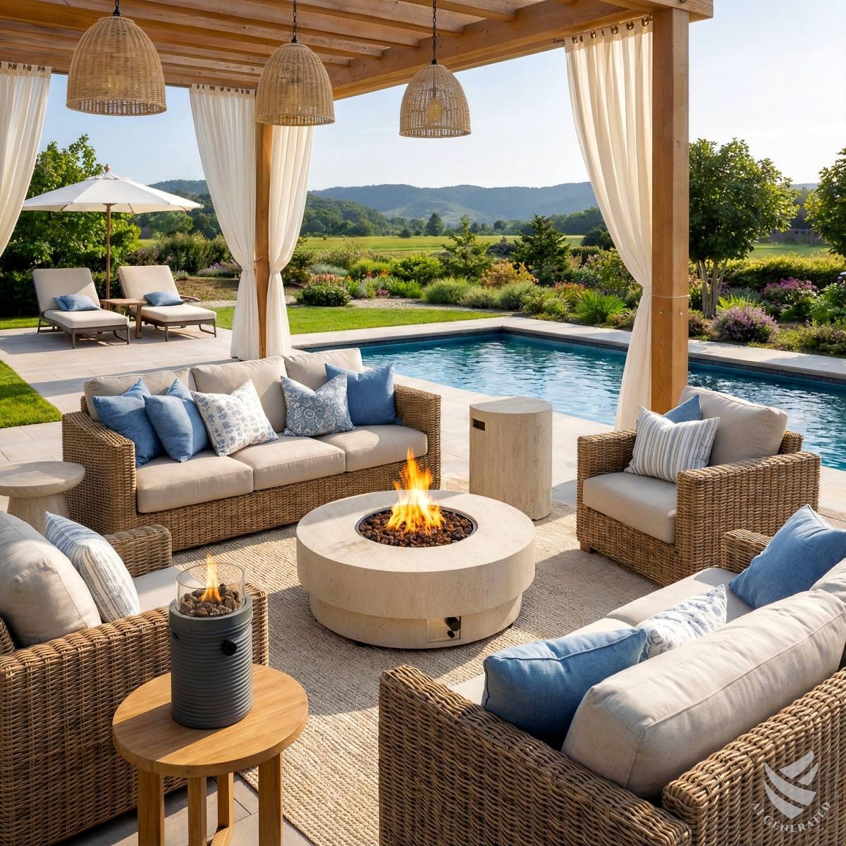 Happy Cocooning fire pit table Estate Round 105 travertine