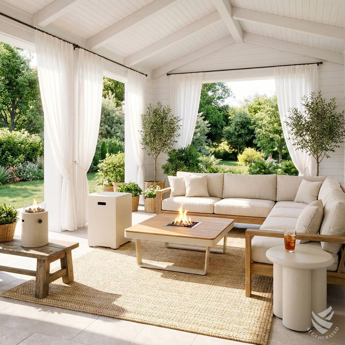 Happy Cocooning fire pit table Horizon 95 oyster beige