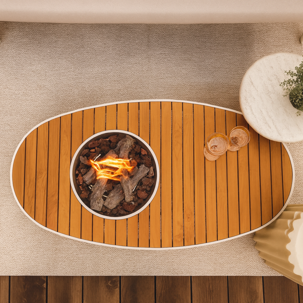 Happy Cocooning fire pit table Riviera 140 oyster beige