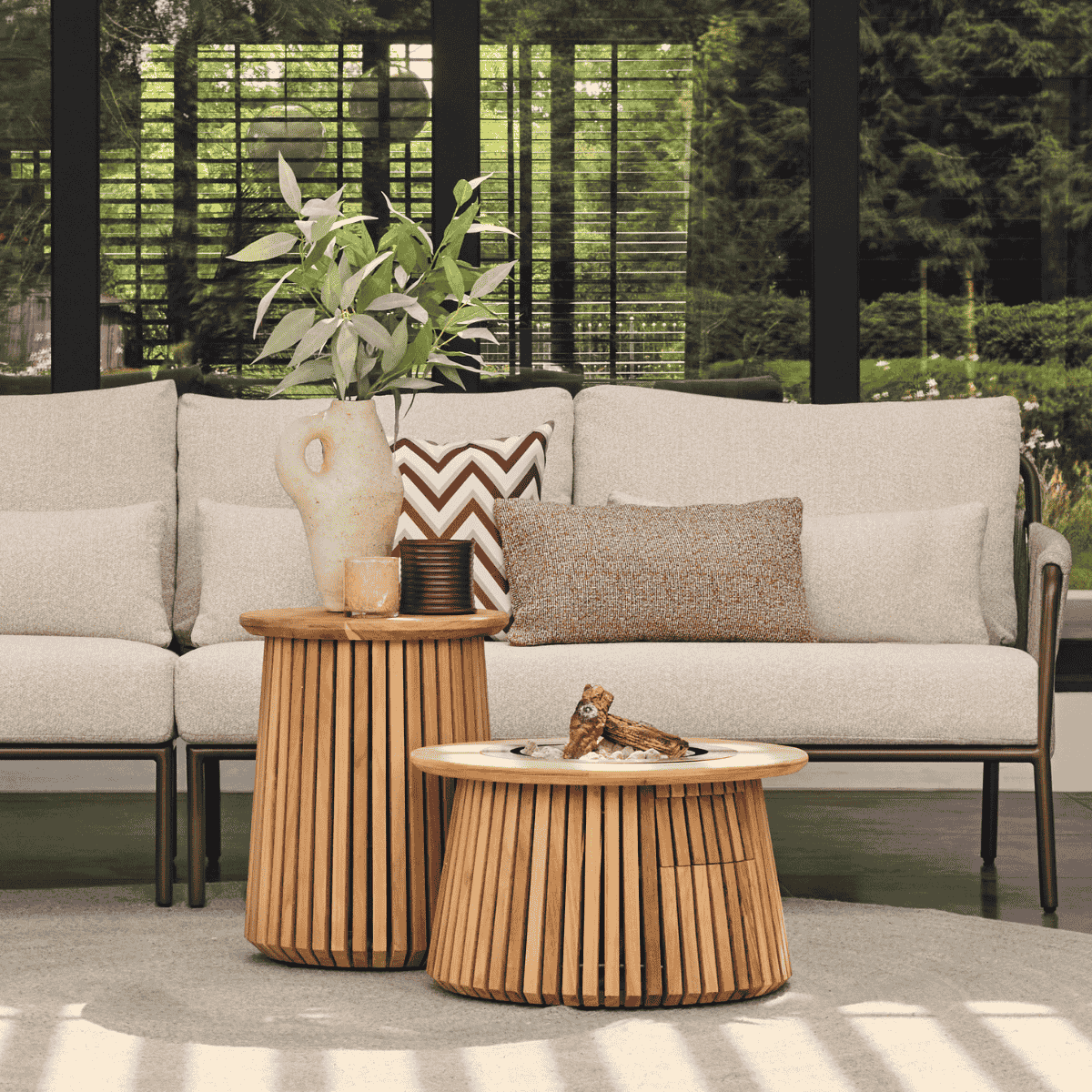 Happy Cocooning fire pit table Lagune Round 60 teak wood