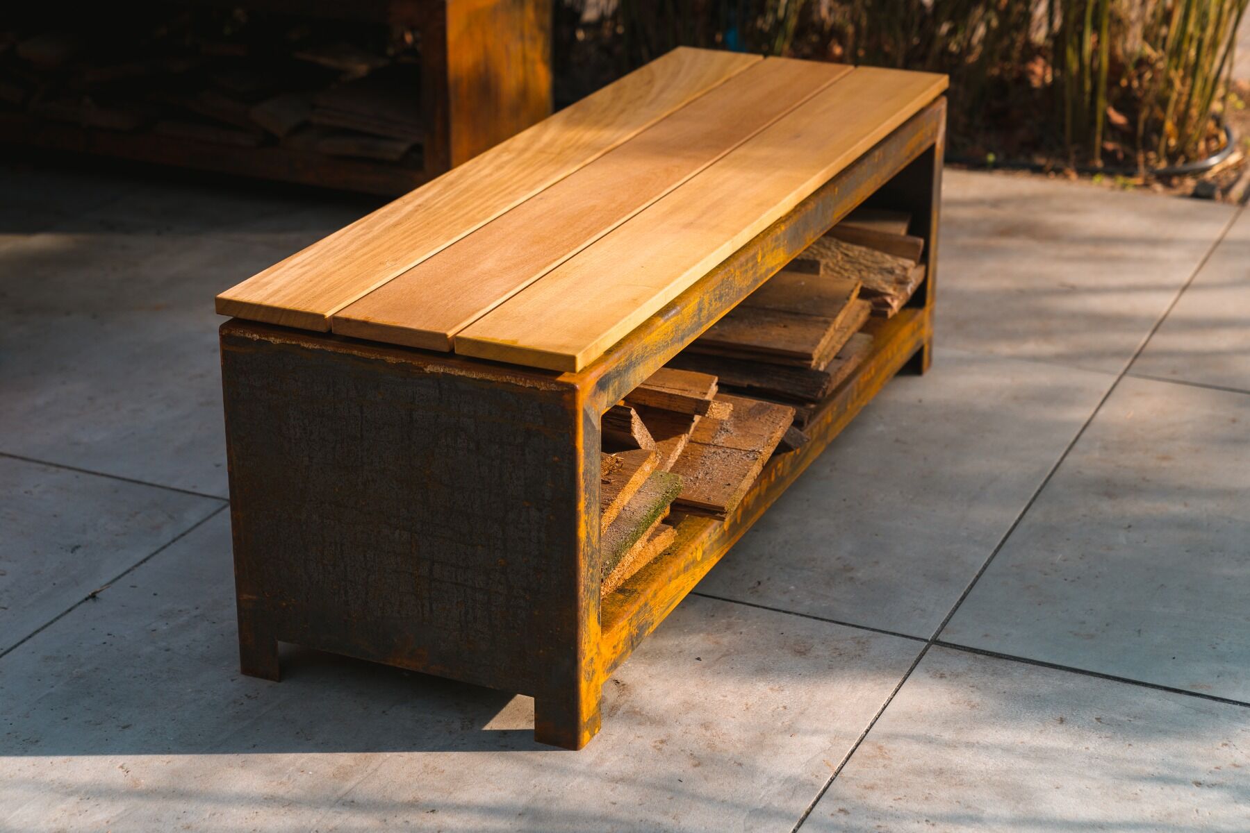 Distressed wood storage bench deals
